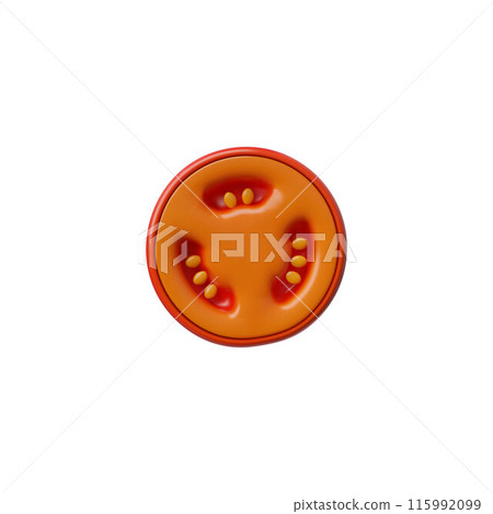 Fresh red tomato slice 3D plastic style vector, glossy ripe tomato vegetable, farm salad ingredient natural plant food 115992099