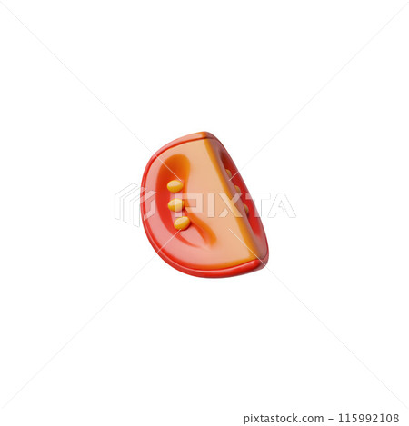 3d Vector icon of a ripe red tomato with peel and seeds, cut in half 3d Vector icon of a ripe red tomato with peel and seeds, cut in half 115992108