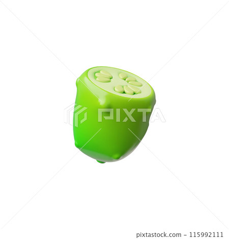 3D illustration of fresh cucumber halves with pulp and seeds are ideal for vegetarian diet. 3D illustration of fresh cucumber halves with pulp and seeds are ideal for vegetarian diet. 115992111