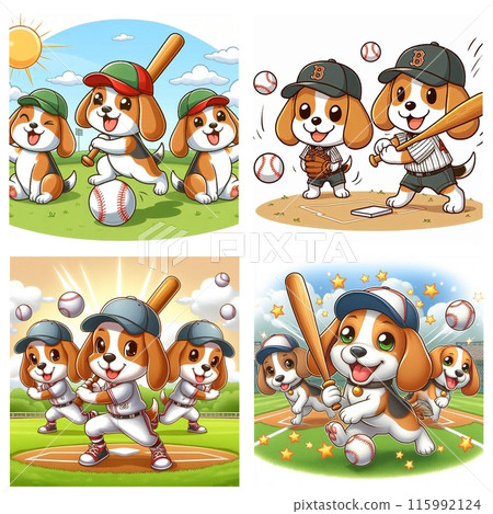 Beagle enjoying baseball 115992124
