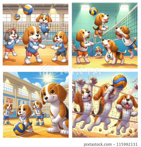 Beagle playing volleyball 115992131