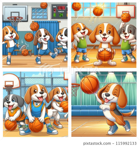 Beagle enjoying basket 115992133