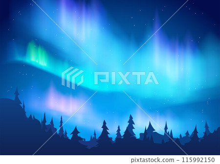 Northern lights against the backdrop of a serene forest. Northern lights against the backdrop of a serene forest. 115992150