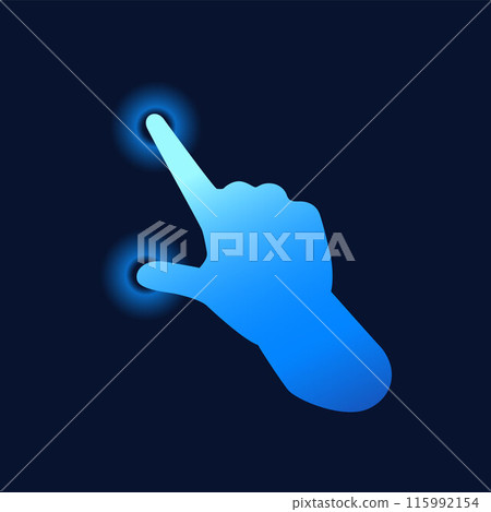 Touch screen double tap, hand blue vector icon. Isolated background. Touch screen double tap, hand blue vector icon. Isolated background. 115992154