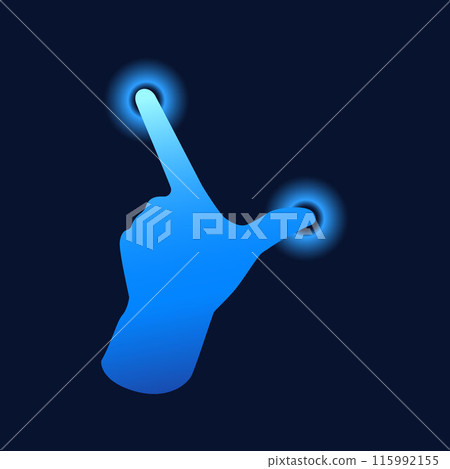 Touch effect. Index finger and thumb press the round neon buttons. 115992155