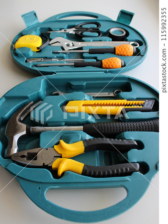 Home Electric Repairing Tools Arranged In Opened Plastic Box Vertical Stock Photo 115992355