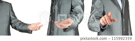 Set of Businessman with indicating hand on transparent background, business concept Set of Businessman with indicating hand on transparent background, business concept 115992359