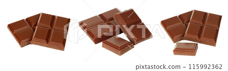Set of Broken Chocolate Bars, isolated on transparent background 115992362