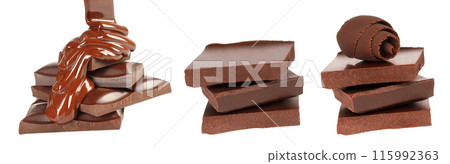 Set of Broken Chocolate Bars, isolated on transparent background 115992363
