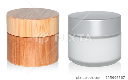 Set of Cosmetic Cream Jars isolated on transparent background, eco cosmetics and zero waste concept 115992367