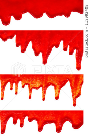 Set of Red Ketchup Drippings isolated on transparent background, food concepts Set of Red Ketchup Drippings isolated on transparent background, food concepts 115992408