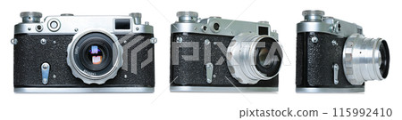 Set of Retro Photo Camera isolated on transparent background, retro things concept Set of Retro Photo Camera isolated on transparent background, retro things concept 115992410