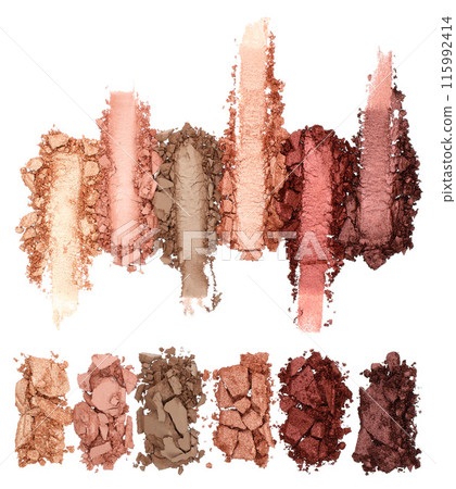 Set of Broken and Smashed Make-Up Eyeshadow Palletes, isolated on transparent background, top view 115992414