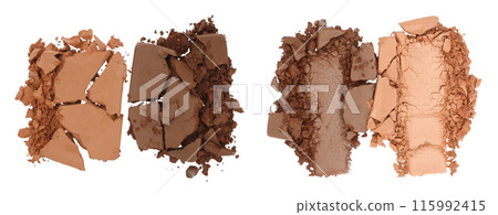 Set of Broken and Smashed Make-Up Eyeshadow Palletes, isolated on transparent background, top view 115992415