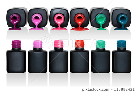 Set of Cosmetic Nail Polish Bottles, isolated on transparent background, cosmetic concept 115992421