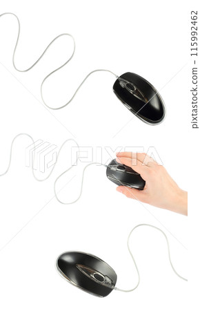 Set of Black Computer Mouses, isolated on transparent background 115992462