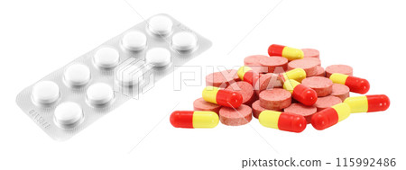 Set of Medicine Pills, isolated on transparent background, medical concept 115992486