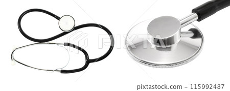Set of Stethoscopes, isolated on transparent background, medical concepts 115992487