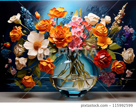Colorful flowers in a beautiful glass vase. Colorful flowers in a beautiful glass vase. 115992599