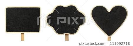 Set of Blank Blackboards in square, cloud and love heart shapes, isolated on transparent background Set of Blank Blackboards in square, cloud and love heart shapes, isolated on transparent background 115992718