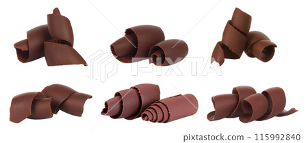 Set of Chocolate Curls and shavings, isolated on white background 115992840