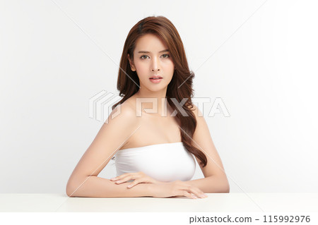 Beautiful young asian woman with clean fresh skin on white background, Face care, Facial treatment, Cosmetology, beauty and spa, Asian women portrait. 115992976