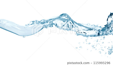 Water wave isolated on white background close-up, clean drinking water concept Water wave isolated on white background close-up, clean drinking water concept 115993296