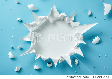 Empty speech bubble in white color for your design. Handmade cut out paper craft art work on blue background. 115993441