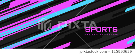 Modern sports banner design with diagonal black, pink and blue lines. Abstract sports background. 115993639