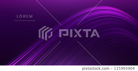Abstract futuristic glowing purple waves lines with speed motion moving on dark background. 115993904