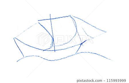 Crayon Kids Hand Drawn Blue Sailboat Isolated on White Background. 115993999