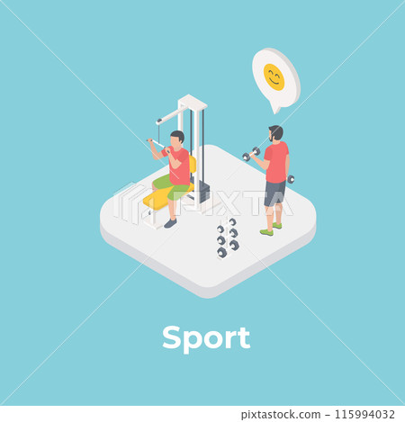 People in gym on color background. Sport isometric concept.  115994032