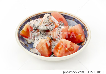 Tomato salad with black sesame mayonnaise 115994049
