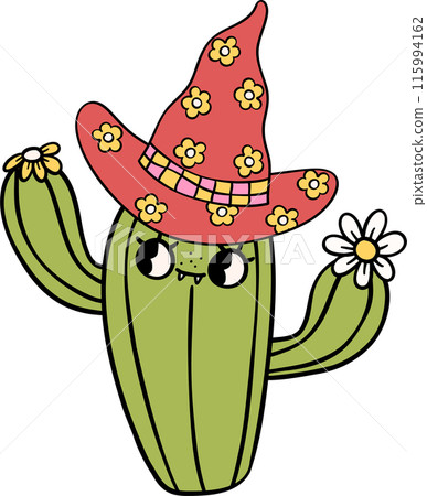Groovy Western Cowboy Halloween cactus Retro Funky Cartoon Doodle 115994162