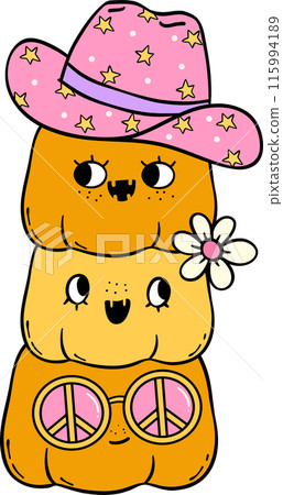 Groovy Western Cowboy Pumpkin Halloween Retro Funky Cartoon Doodle Groovy Western Cowboy Pumpkin Halloween Retro Funky Cartoon Doodle 115994189