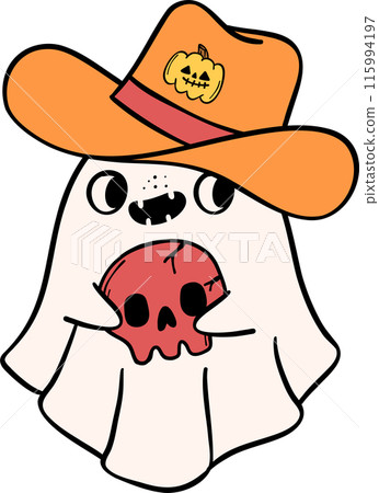 Groovy Western Cowboy ghost Halloween Retro Funky Cartoon Doodle Groovy Western Cowboy ghost Halloween Retro Funky Cartoon Doodle 115994197