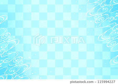 日式格紋和流水紋淺藍色 115994227