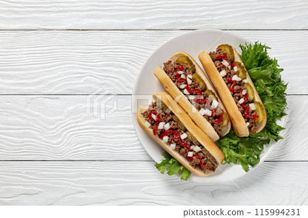 Midwestern Loose Meat Sandwiches on a white plate 115994231