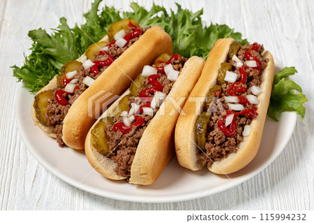 Midwestern Loose Meat Sandwiches on a white plate 115994232