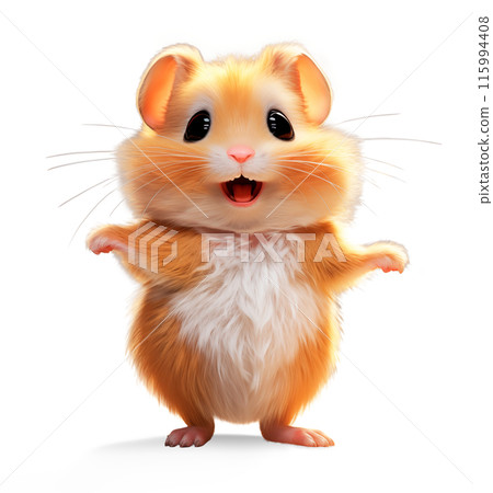 Cute happy hamster, isolated on white background, funny pets concept, realistic illustration in 115994408