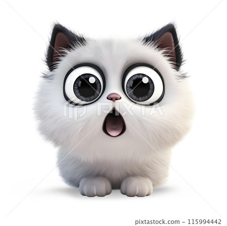 Cute cat with shocked face, isolated on white background, funny pets concept, realistic illustration 115994442