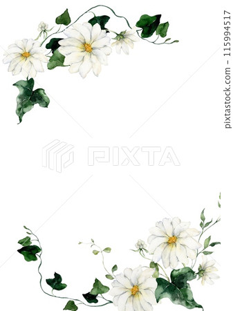 Watercolor floral vertical border featuring flowers, buds and herbs. Hand-drawn frame of a plant bouquet on a white background. An outdoor illustration for design, printing or fabric background. Watercolor floral vertical border featuring flowers, buds and herbs. Hand-drawn frame of a plant bouquet on a white background. An outdoor illustration for design, printing or fabric background. 115994517