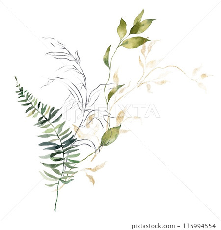 Watercolor floral illustration featuring golden grass, herbs and bedstraw. Hand-drawn card of a plant bouquet on a white background. An outdoor template for design, printing or fabric background. Watercolor floral illustration featuring golden grass, herbs and bedstraw. Hand-drawn card of a plant bouquet on a white background. An outdoor template for design, printing or fabric background. 115994554