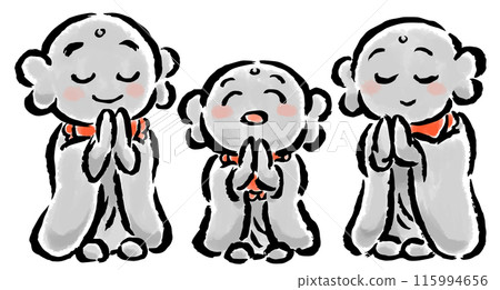Parent and child Jizo statues - hand-drawn illustration 115994656
