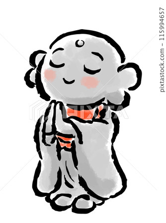 Jizo statue praying to the sky - hand-drawn illustration Jizo statue praying to the sky - hand-drawn illustration 115994657