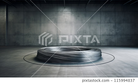 Clean new steel cable steel wire or steel rope. Twisted metal cable loop with a reflective surface. 115994837