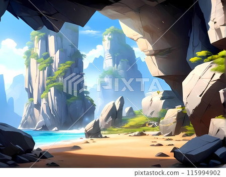 Game background: Natural scenery seen at the end of the adventurer's path at the end of the RPG dungeon 115994902