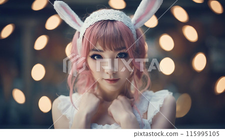 兔耳耳機cosplay（粉毛） 115995105