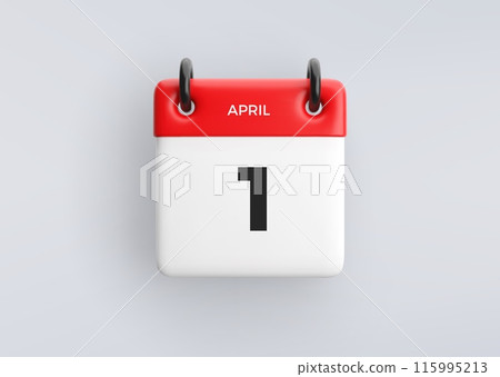 3D calendar icon with date 1 April  on grey background. Vector schedule symbol. 115995213