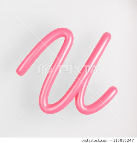 3D Pink Script Uppercase Letter U on light background. Cute Cursive Bubble typography symbol vector illustration. 115995247